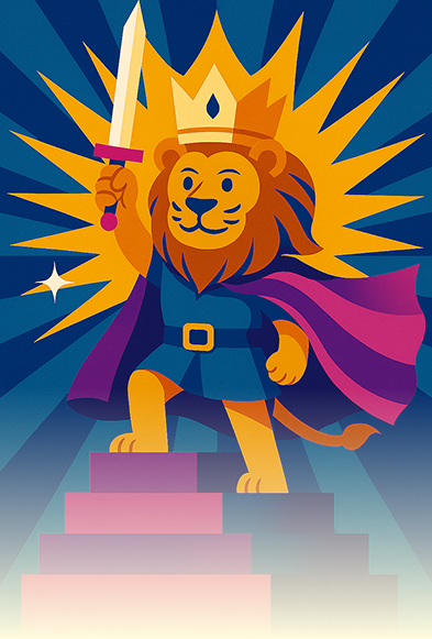 The lion king of Dry Quest, sword raised