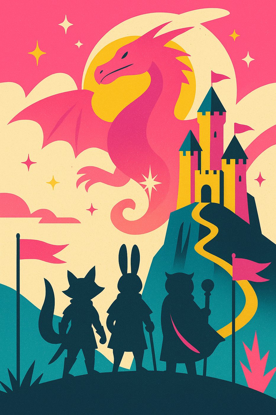 Dry Quest heroes heading toward a castle and a dragon